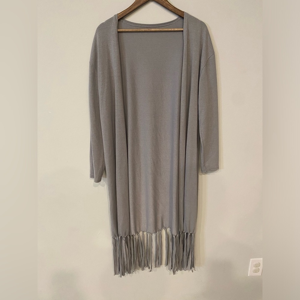Grey Fringe Duster Cardigan